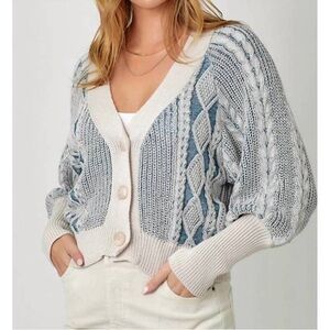 MYSTREE button front oversized balloon sleeve cardigan ribbed cuff large